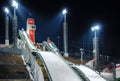 Snowy ski jumps RusSki Gorki in Sochi, Russia Royalty Free Stock Photo