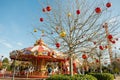 Sochi, Russia - January 02 2022: Colorful Carousel Attraction Ride With Wooden Horses. Children's carousel of Royalty Free Stock Photo