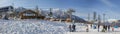 SOCHI, RUSSIA - JANUARY 3, 2018: Gondola lift on the background of snowy mountains. Rosa Khutor Resort Royalty Free Stock Photo