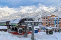 Sochi, Russia - January 9. 2015: 960 m cable way ski lift station in Gorky Gorod winter ski mountain resort. Scenic landscape