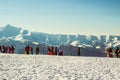 Sochi, Russia People skiing and snowboarding on ski resort Rosa Khutor Royalty Free Stock Photo