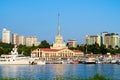 Marine station on the background of high-rise buildings. The symbol of the Sochi