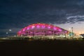Sochi, Russia - July 18, 2022: Night panoramic view of illuminated Fisht Olympic Stadium