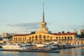 Sochi, Russia - July 14, 2016: Seaport building with mooring boats in Sochi, Russia.