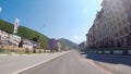 Sochi, Russia - June 2018: Asphalt road panorama on sunny summer day. Scene. Route in beautiful nature landscape with Royalty Free Stock Photo