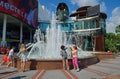 Sochi, Russia - June 2. 2018. fountain at shopping center Melodiya on Navaginskaya Street - place for walking
