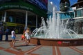 Sochi, Russia - June 2. 2018. fountain at shopping center Melodiya on Navaginskaya Street - place for walking