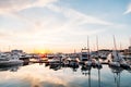 SOCHI, RUSSIA - June 5, 2018: luxury view - yachts in sea at sunset