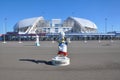 SOCHI, RUSSIA - JUNE 5, 2017: The mascot of the World Cup 2018 Zabivaka in front of the stadium `Fisht`