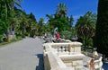 Sochi, Russia - June 5. 2018. Open terrace in House Museum S.N. Khudekov, Villa Hope in arboretum