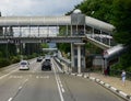 Sochi, Russia - June 2 2018. Overhead pedestrian crossing on the highway A-147 from Adler to Sochi Royalty Free Stock Photo