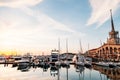 SOCHI, RUSSIA - June 5, 2018: Seaport with luxury yachts in Black sea at sunset Royalty Free Stock Photo