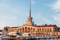 SOCHI, RUSSIA - June 5, 2018: Seaport with luxury yachts in Black sea at sunset Royalty Free Stock Photo