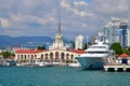 Sochi, Russia - June 2. 2018. View from sea to seaport building Royalty Free Stock Photo