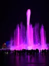 Sochi, Russia - May 29. 2018. Bowl of Olympic flame Firebird and singing Fountain in Olympic park in the evening