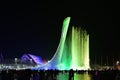 Sochi, Russia - May 29. 2018. Bowl of Olympic flame Firebird and singing Fountain in Olympic park at night