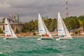 SOCHI, RUSSIA - MAY 21, 2016: Sailing regatta on the background of the city.