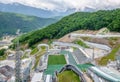 Sochi, Russia. Ski jumping at the 2014 Winter Olympics was held at the RusSki Gorki Jumping Center, Krasnaya Royalty Free Stock Photo