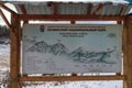 Sochi, Russia - November 3, 2014: Sochi National Park information billboard at Khmelevskiye mountain lakes in autumn winter