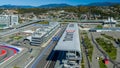 Sochi, Russia - October 2019: panoramic view - Sochi Autodrom in the Olympic Park, aerial photography