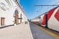 Passenger double deck train number 103 is ready to depart from the main railway station. Royalty Free Stock Photo