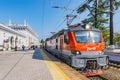 Passenger double deck train number 103 is ready to depart from the main railway station Royalty Free Stock Photo