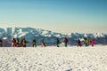 Sochi, Russia People skiing and snowboarding on ski resort Rosa Khutor Royalty Free Stock Photo