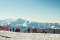 Sochi, Russia People skiing and snowboarding on ski resort Rosa Khutor Royalty Free Stock Photo