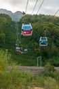 Cable car lift in Krasnaya Polyana mountain ski resort. Scenic summer landscape of Caucasus mountains. Sochi, Russia