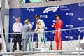 Top three finishers on the podium. Formula One. Sochi Russia.