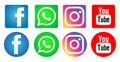 Facebook WhatsApp Instagram YouTube squared and rounded social media icons vector