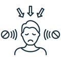 Social Bad Influence on Man Line Icon. Negative Impact from Media and Internet Linear Pictogram. Depressed, Upset Man