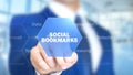 Social Bookmarks, Man Working on Holographic Interface, Visual Screen Royalty Free Stock Photo