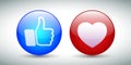 Social buttons thumb up like and red heart buttons. Social media likes icons Ã¢â¬â vector Royalty Free Stock Photo