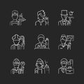 Social class chalk white icons set on black background