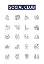 Social club line vector icons and signs. society, fellowship, organization, collective, gathering, assembly, clique