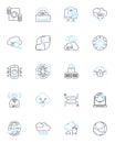 Social communication linear icons set. Dialogue, Interaction, Connectivity, Digitalization, Sociability, Interpersonal Royalty Free Stock Photo