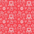 Social communication seamless flat vector pattern background. Network icons set texture Royalty Free Stock Photo