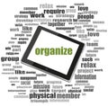 Social concept. word organize . Word collage with tablet pc Royalty Free Stock Photo