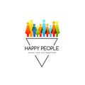 Social conceptual emblem with colorful people icons and triangle design element