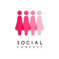 Social conceptual emblem. Women silhouettes in overlay style