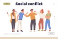 Social conflict landing page with angry group of people character quarrelling having confrontation