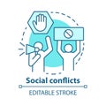 Social conflicts and disputes concept icon. Antisocial behaviour, violence and unrest idea thin line illustration. Riot