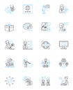 Social connection linear icons set. Friendship, Bonding, Camaraderie, Empathy, Understanding, Support, Companionship