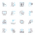 Social connection linear icons set. Friendship, Bonding, Camaraderie, Empathy, Understanding, Support, Companionship