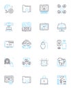 Social dating linear icons set. Matchmaking, Flirting, Romance, Love, Connections, Swiping, Chatting line vector and