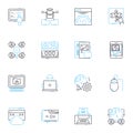 Social dating linear icons set. Matchmaking, Flirting, Romance, Love, Connections, Swiping, Chatting line vector and