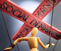 Social demands control, power, authority and manipulation symbolized by control bar with word Social demands pulling the strings