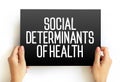 Social determinants of health - economic and social conditions that influence individual and group differences in health status,