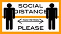 Social Distance Caution and alert orange rectangle isolated on transparent background. Two Metre minimum in metric measurement